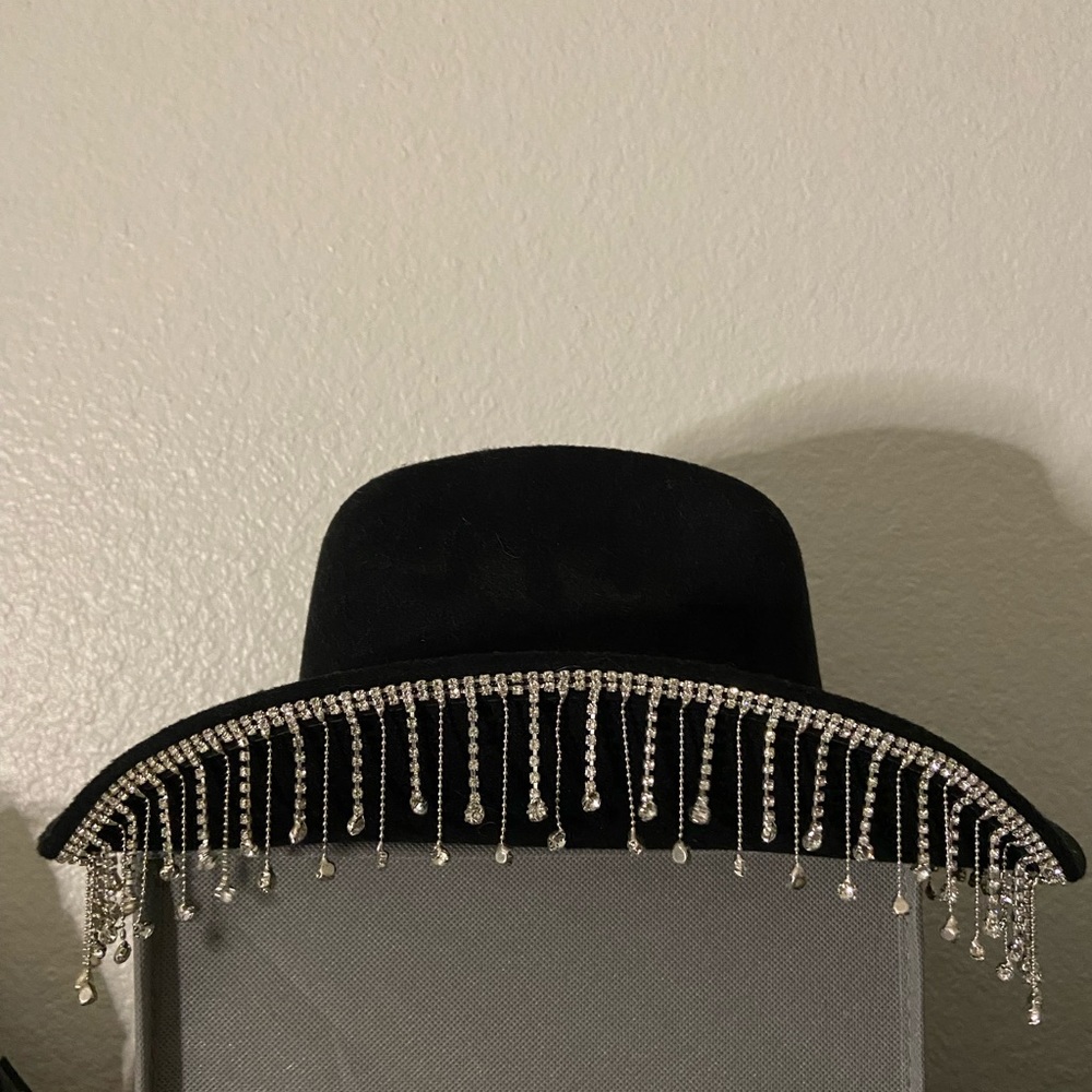 Rhinestone Fringe Cowboy Hat Black Festival